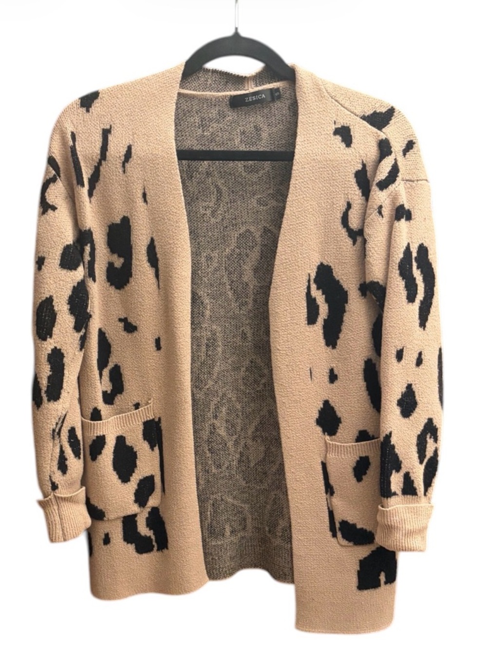 Beige Leopard Print Open Cardigan Sweater